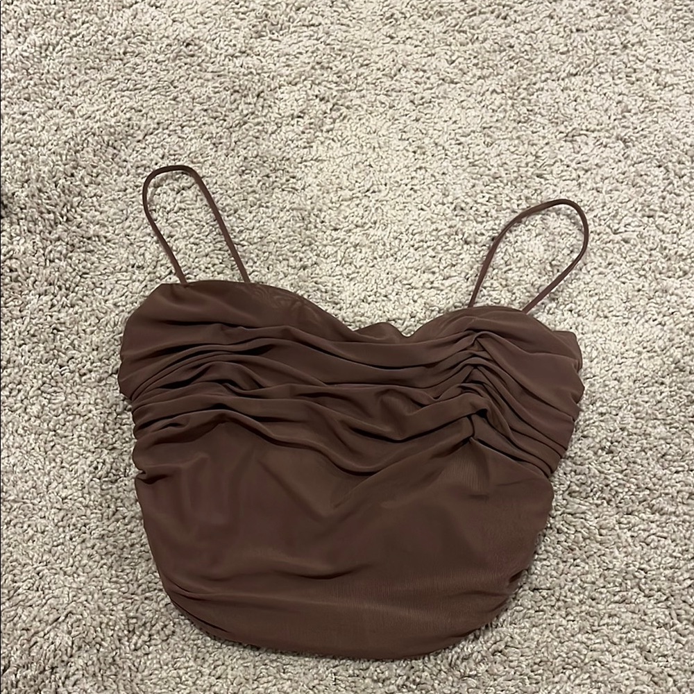 Brown Cropped Ruched Women's Top